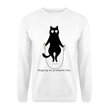Seilspringende Katze – Lustiges Fitnessmotiv - Unisex Pullover - Weiß - Vorne - Alina (178cm) & Michal (187cm)