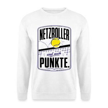 Netzroller sind auch Punkte Retro Tennis Humor - Unisex Pullover - Weiß - Vorne - Alina (178cm) & Michal (187cm)