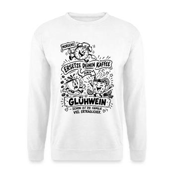 Lustiger Spruch Glühwein Kaffee Ersatz Weihnachten - Unisex Pullover - Weiß - Vorne - Alina (178cm) & Michal (187cm)