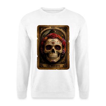 Halloween Sugar Skull Sugarskull Tarot - Unisex Pullover - Weiß - Vorne - Alina (178cm) & Michal (187cm)
