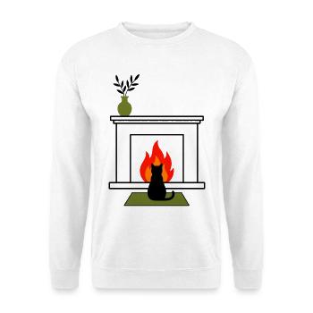 gatto_nero_davanti_fuoco_acceso - Unisex Pullover - Weiß - Vorne - Alina (178cm) & Michal (187cm)
