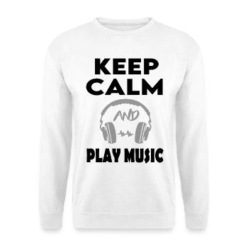 Keep Calm and play Music Sprüche Headphone Dance - Unisex Pullover - Weiß - Vorne - Alina (178cm) & Michal (187cm)