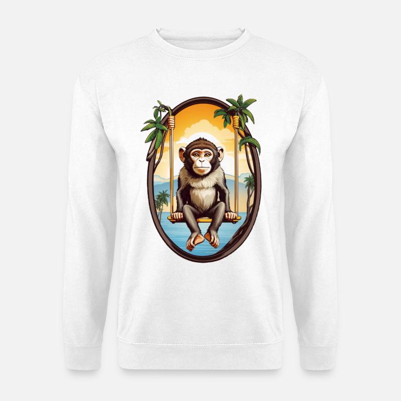 Affe auf Schaukel - Unisex Pullover - Weiß