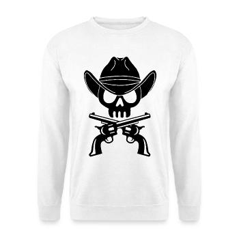 Cowboy-Schädel und gekreuzte Waffen (Schwarz) - Unisex Pullover - Weiß - Vorne
