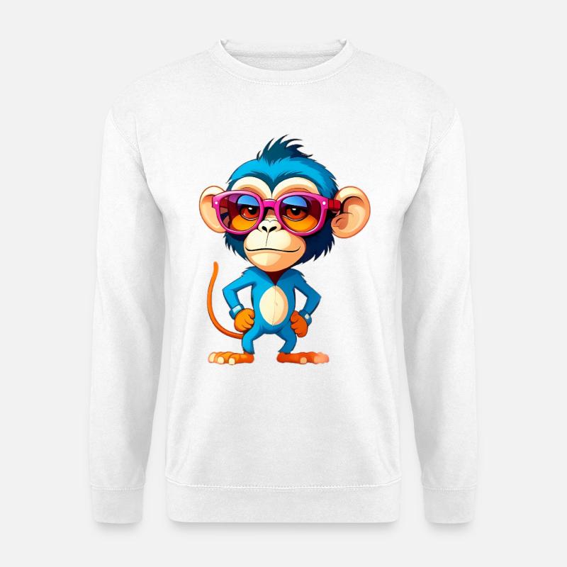 Kunterbunter Affe im Blauem Anzug - Unisex Pullover - Weiß