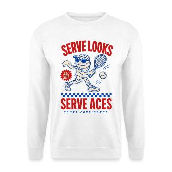 Serve Looks Serve Aces – Cooler Tennisfrosch - Unisex Pullover - Weiß - Vorne - Alina (178cm) & Michal (187cm)
