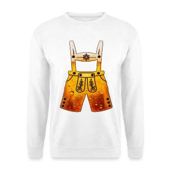 Lederhosen gefüllt mit Bier - Unisex Pullover - Weiß - Vorne - Alina (178cm) & Michal (187cm)