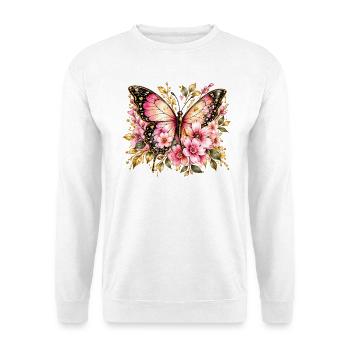 Flügeltraum Schmetterling Blüten - Unisex Pullover - Weiß - Vorne - Alina (178cm) & Michal (187cm)