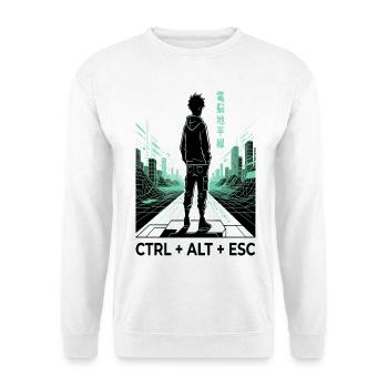 Neongrid Cyberpunk CTRL ALT ESC - Unisex Pullover - Weiß - Vorne - Alina (178cm) & Michal (187cm)