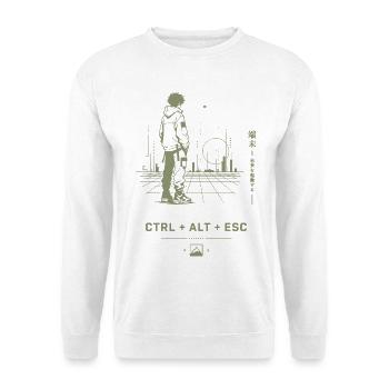 Ctrl Alt Esc Neon Stadt - Unisex Pullover - Weiß - Vorne - Alina (178cm) & Michal (187cm)