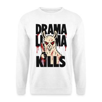 Horror-Lama mit Messer – Drama Llama Kills - Unisex Pullover - Weiß - Vorne - Alina (178cm) & Michal (187cm)