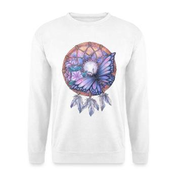Traumfänger mit Schmetterling Galaxy Traum Kunst - Unisex Pullover - Weiß - Vorne - Alina (178cm) & Michal (187cm)