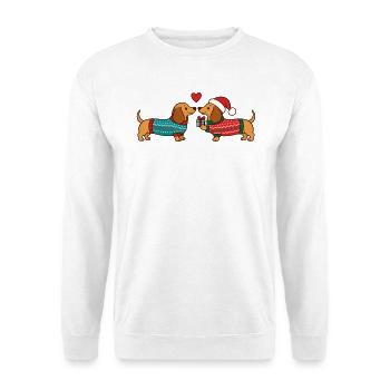Dackel verliebt in Weihnachtspullovern - Unisex Pullover - Weiß - Vorne - Alina (178cm) & Michal (187cm)