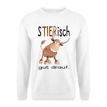 Tierisch gut drauf - Stier - Bulle - Comic - Fun - Unisex Pullover - Weiß - Vorne
