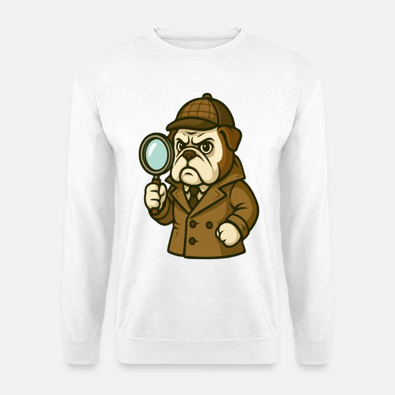 Detective Bulldog mit klassischem Sherlock-Look - Unisex Pullover - Weiß