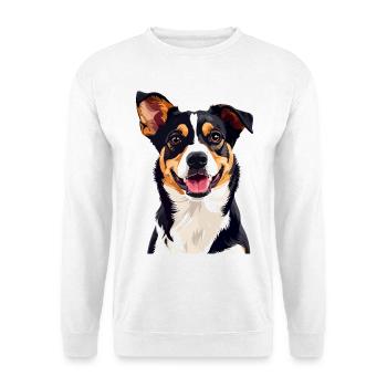 Fröhlicher Tricolor Hund lächelnder lustiger Hund - Unisex Pullover - Weiß - Vorne