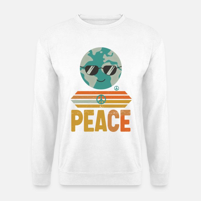 Erde mit Peace-Sonnenbrille Retro - Unisex Pullover - Weiß