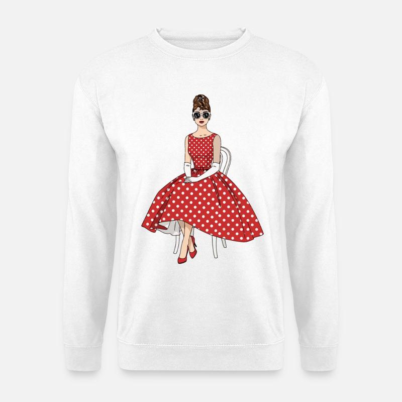 Vintage Punktekleid Fifties - Unisex Pullover - Weiß