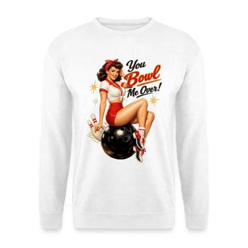 Retro Bowling Pin-Up Lady – You Bowl Me Over - Unisex Pullover - Weiß - Vorne