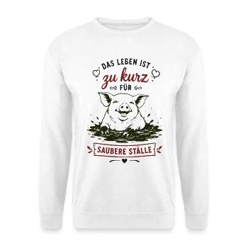 Zu kurz für saubere Ställe – Schwein im Schlamm - Unisex Pullover - Weiß - Vorne