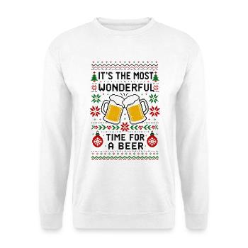 Ugly Christmas Sweater Bier Weihnachten Lustig - Unisex Pullover - Weiß - Vorne - Alina (178cm) & Michal (187cm)