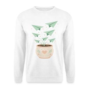 Papierfluglinge im Blumentopf - Unisex Pullover - Weiß - Vorne - Alina (178cm) & Michal (187cm)