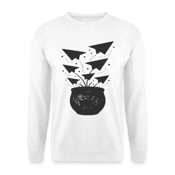 Papierflieger aus Topf - Unisex Pullover - Weiß - Vorne - Alina (178cm) & Michal (187cm)