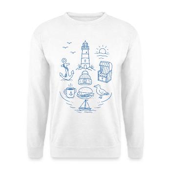 Maritimes Küstenmotiv - Unisex Pullover - Weiß - Vorne - Alina (178cm) & Michal (187cm)