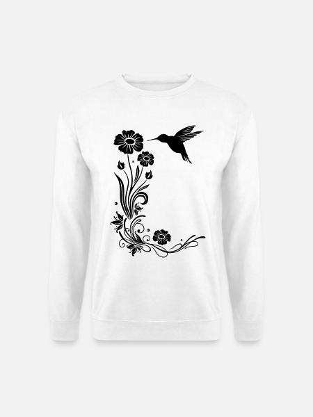 Kolibri mit Blumen und floraler Ranke - Unisex Pullover - Weiß