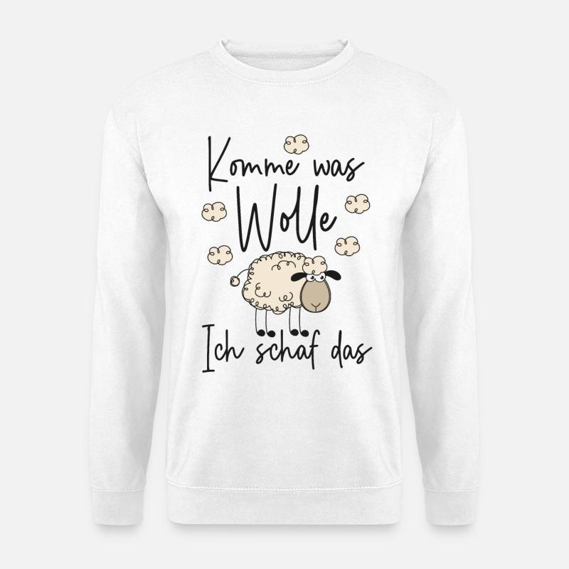 Komme was Wolle Ich schaf das - Motivation Schafe - Unisex Pullover - Weiß