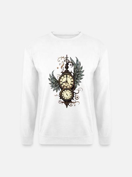 Blumen und Mechanik: die Magie der Steampunk-Uhr. - Unisex Pullover - Weiß