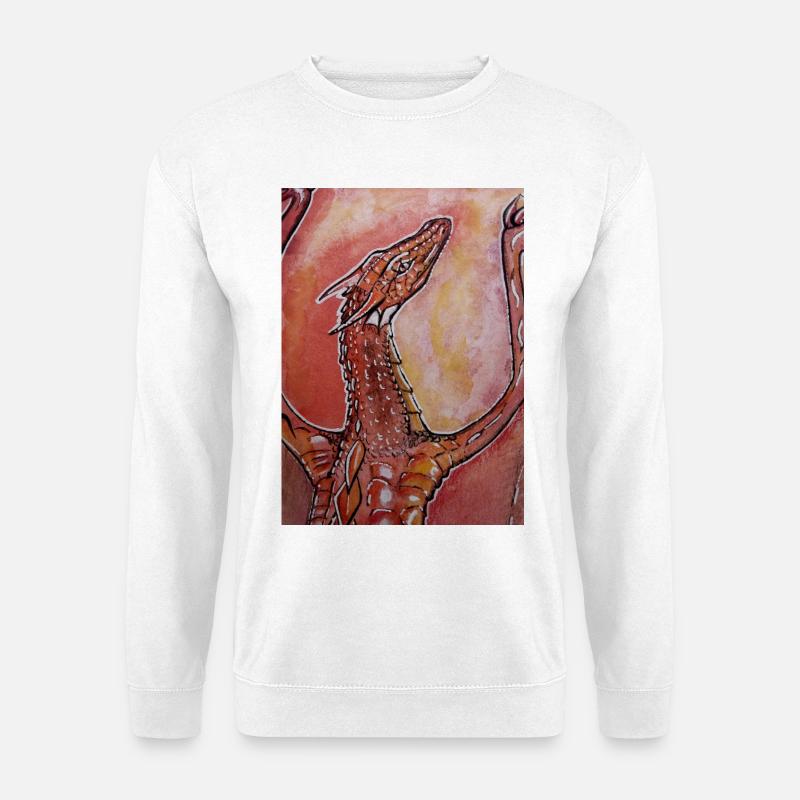Roter Drache handgemalt  - Unisex Pullover - Weiß