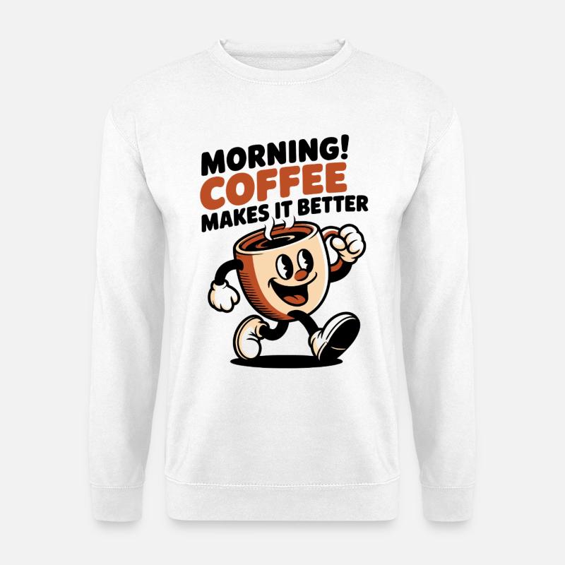 Retro Kaffeeheld Cartoon - Unisex Pullover - Weiß