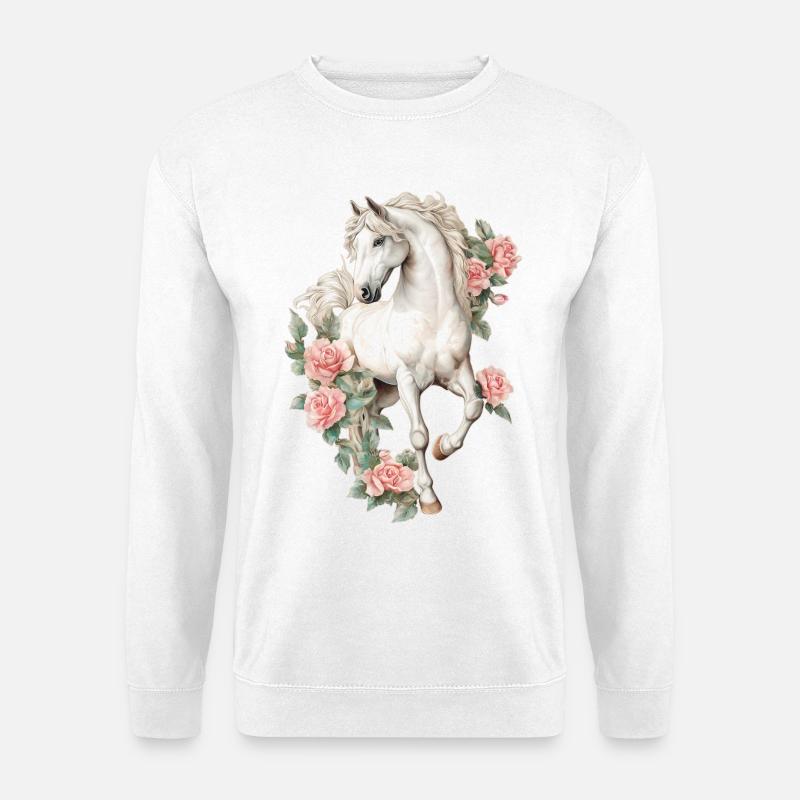 Pferd mit Rosen - Unisex Pullover - Weiß