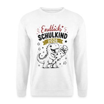 Endlich Schulkind 2026 Dino - Unisex Pullover - Weiß - Vorne - Alina (178cm) & Michal (187cm)