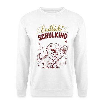 Endlich Schulkind Dino Geschenk - Unisex Pullover - Weiß - Vorne