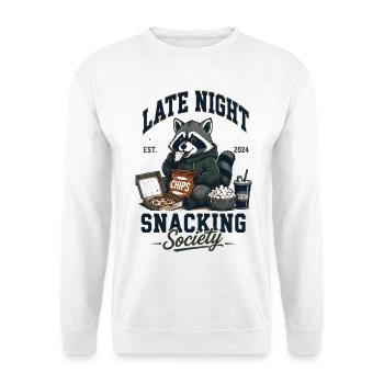 Late Night Snacking Society Waschbär - Unisex Pullover - Weiß - Vorne - Alina (178cm) & Michal (187cm)
