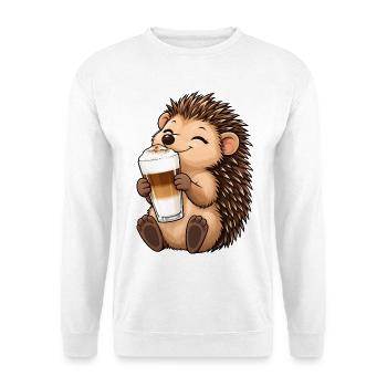 Igel mit Latte Macchiato - Unisex Pullover - Weiß - Vorne - Alina (178cm) & Michal (187cm)