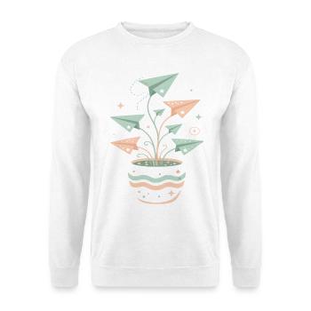 Pastellpapierflieger Blumentopf - Unisex Pullover - Weiß - Vorne - Alina (178cm) & Michal (187cm)