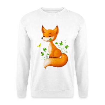 Süßer Fuchs in Kleeblättern - Unisex Pullover - Weiß - Vorne - Alina (178cm) & Michal (187cm)