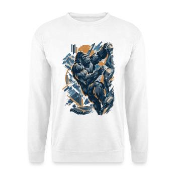 Abstrakt Gorilla Bouldern – Modernes Design - Unisex Pullover - Weiß - Vorne - Alina (178cm) & Michal (187cm)