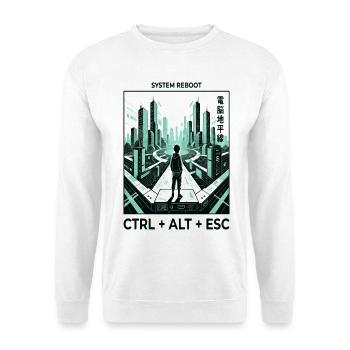 Reboot Skyline CTRL ALT ESC - Unisex Pullover - Weiß - Vorne - Alina (178cm) & Michal (187cm)