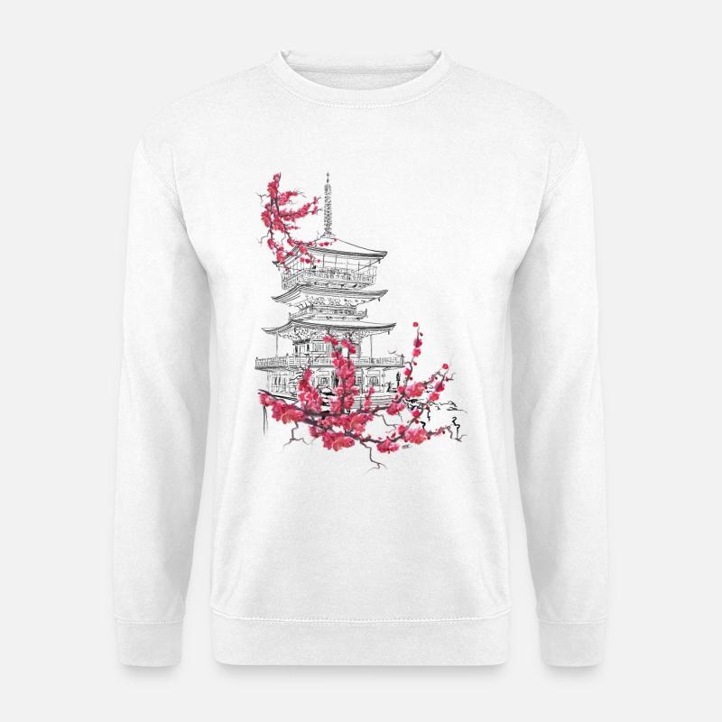 Pagode und Sakura - Unisex Pullover - Weiß
