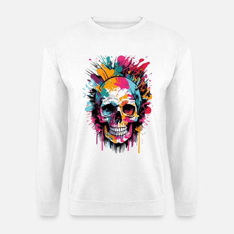 Schädel Farbenfreudig - Piratenkopf - Totenkopf - Unisex Pullover - Weiß