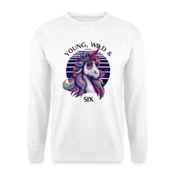 Young, Wild & Six – Anniversaire de la licorne cool - Sweat-shirt Unisexe - blanc - Devant