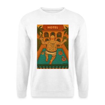 Vacancier sur le balcon sautant près de la piscine - Sweat-shirt Unisexe - blanc - Devant