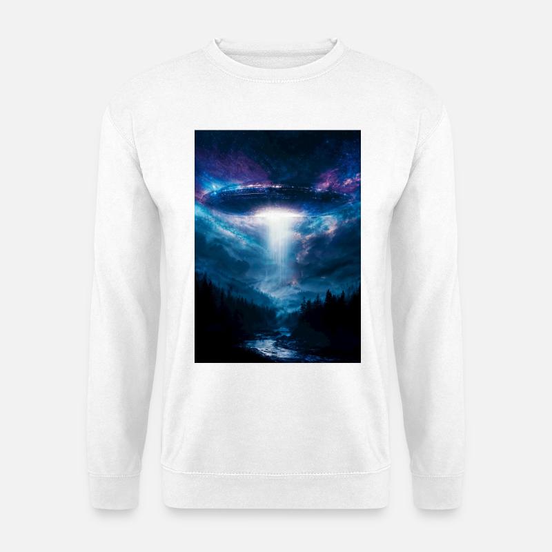 UFO-Strahl über Mitternachtswald - Unisex Pullover - Weiß