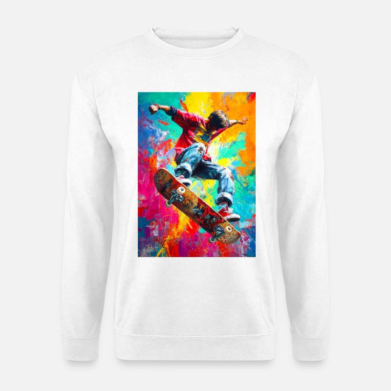 Chromatischer Skateboard Splash - Unisex Pullover - Weiß