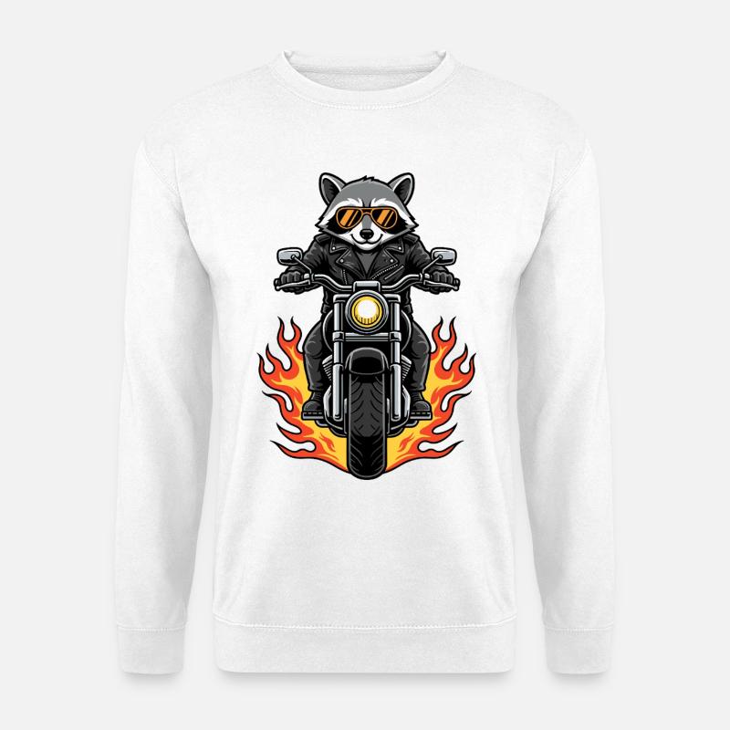 Cool Biker Waschbär Motorradflammen - Unisex Pullover - Weiß