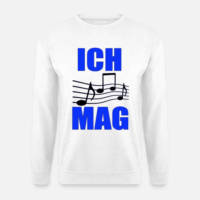 Ich mag Musik Blaues Notenlayout - Unisex Pullover - Weiß